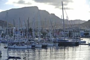 Trans-Atlantic sailing boats in Mindelo Harbour