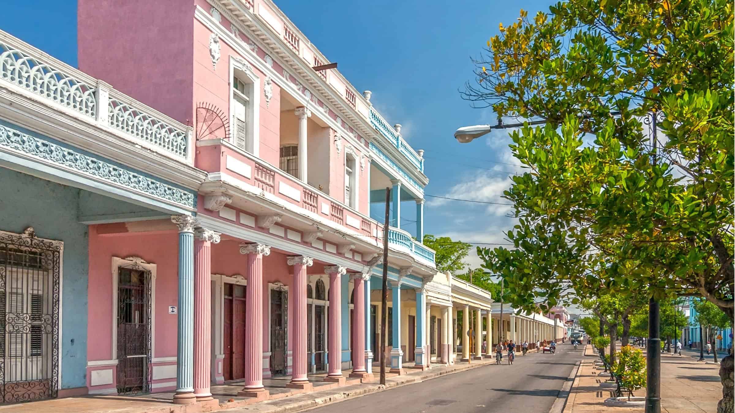 Cienfuegos main street and colonial buildings